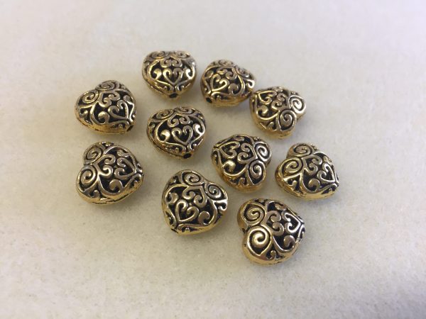Carved Antique Gold Hearts Spacer Beads