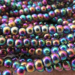 Rainbow Metallic Coated Round Beads 3mm.