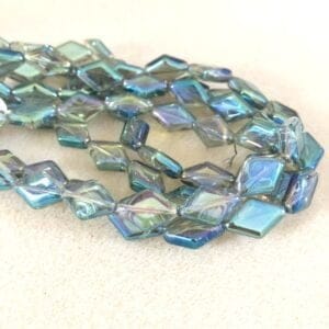 Flat diamond aqua glass beads