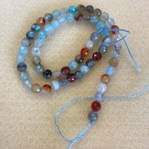 Agate Faceted 6mm Aqua, grey & burnt orange.
