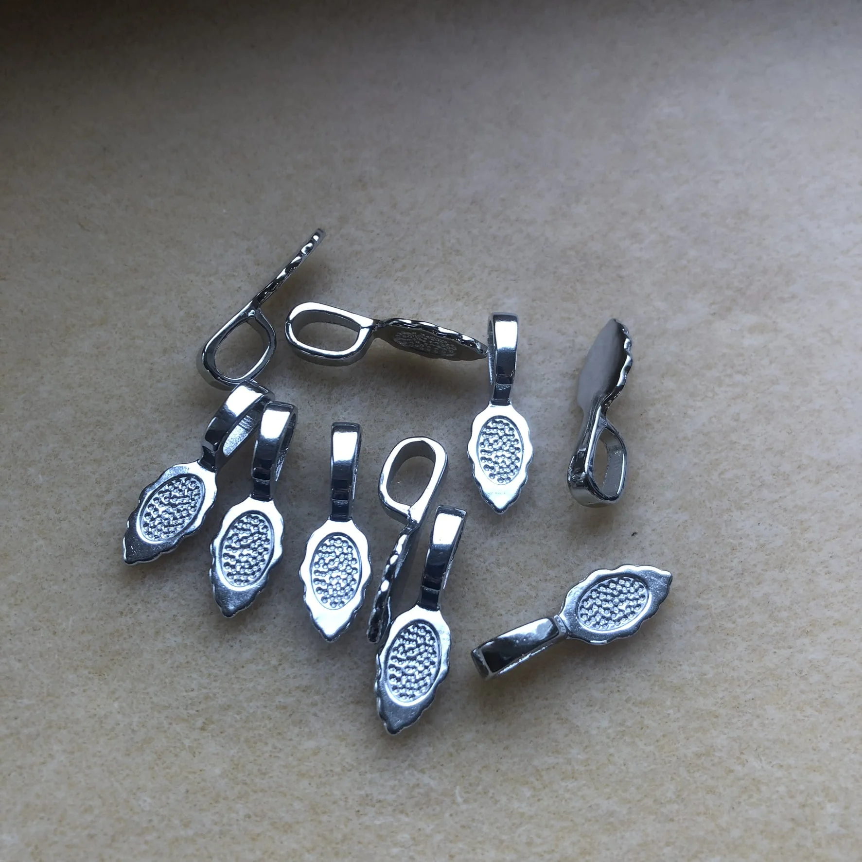 Silver tone Glue on bails