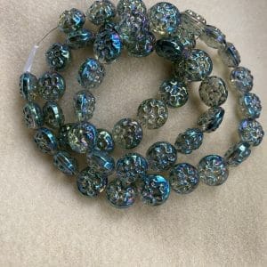 Carved aqua coin 13mm